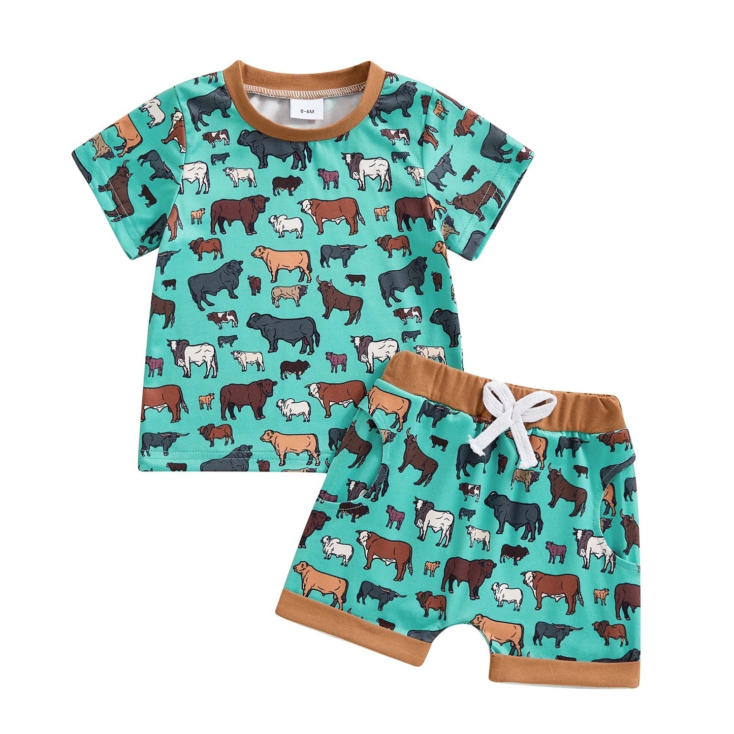 Boys Fashion Cow Print Short Sleeve Suit
