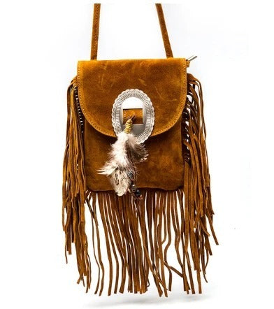 One shoulder diagonal fringe bag