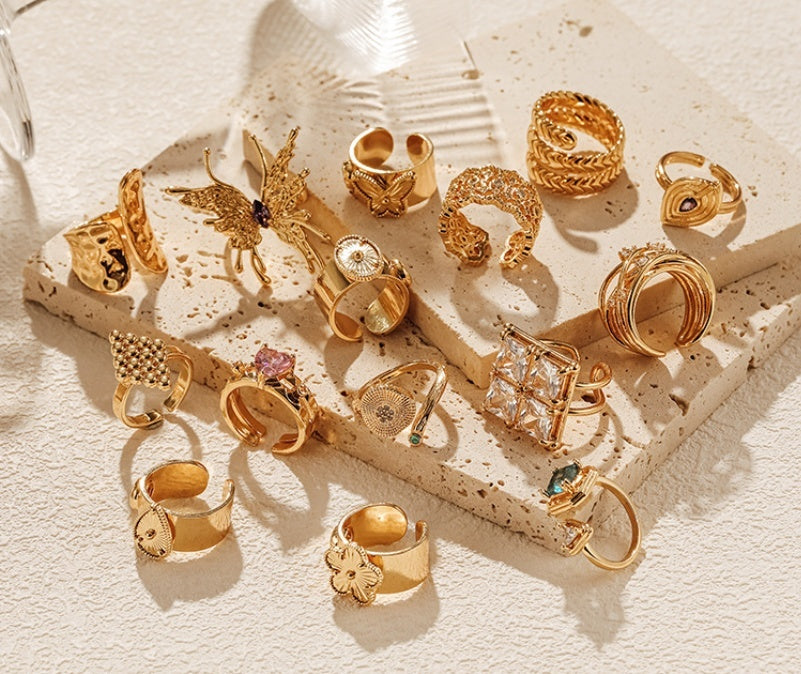 Asymmetric Design Personalized Glossy Open Ring Copper Plating 18K Real Gold Design Vintage