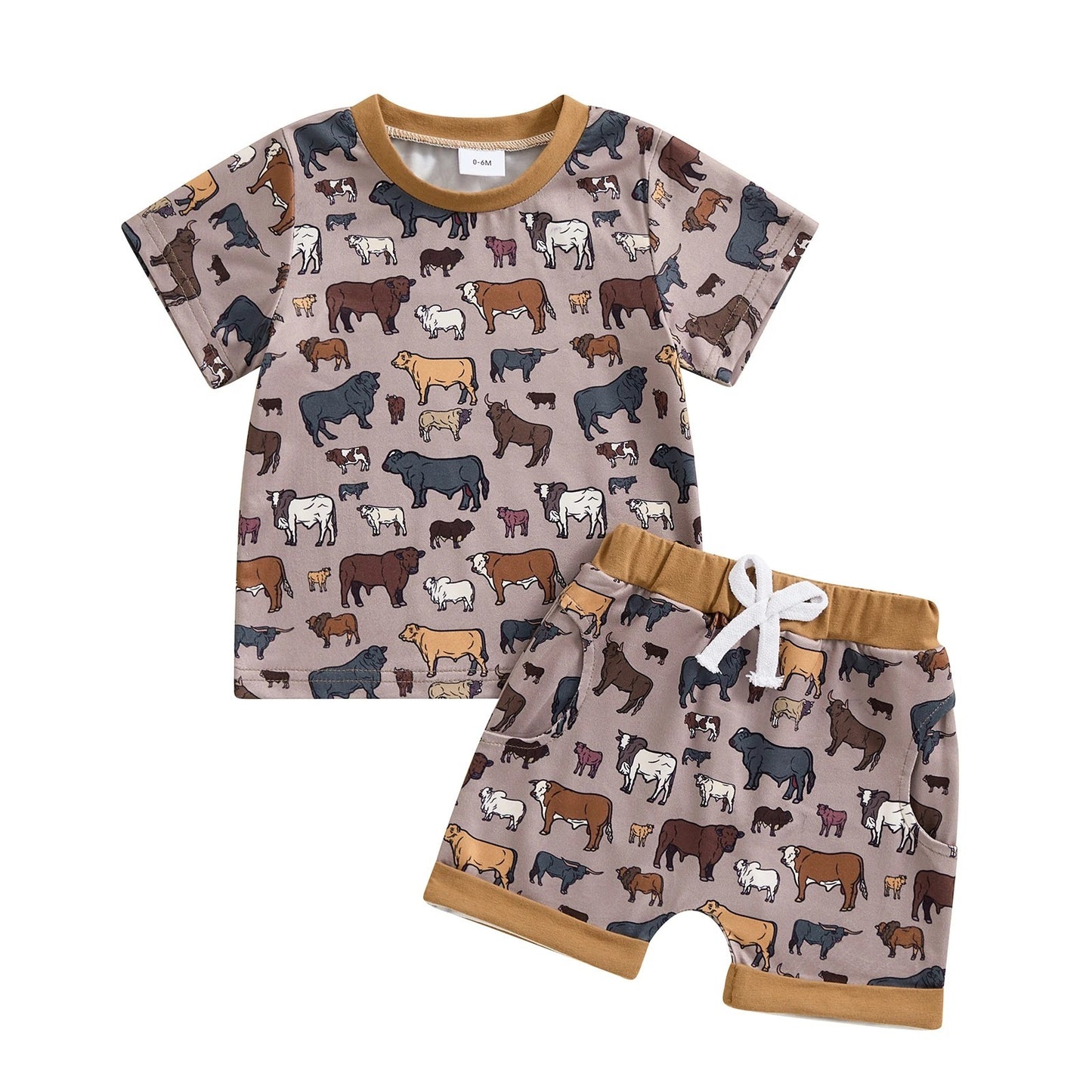 Boys Fashion Cow Print Short Sleeve Suit