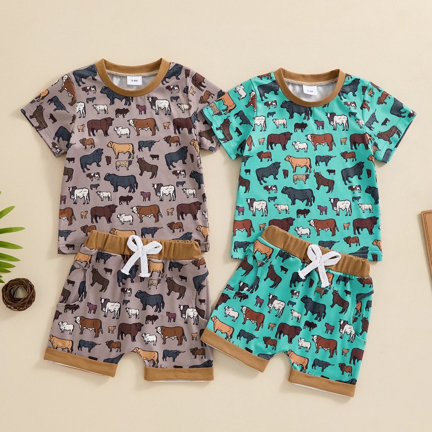 Boys Fashion Cow Print Short Sleeve Suit