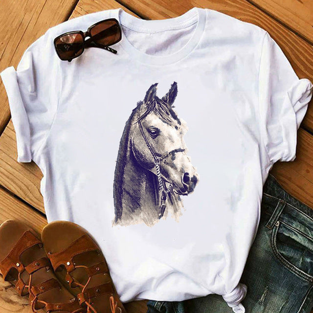New Artistic Horse Women's Printed Wear Short-sleeved T-shirt