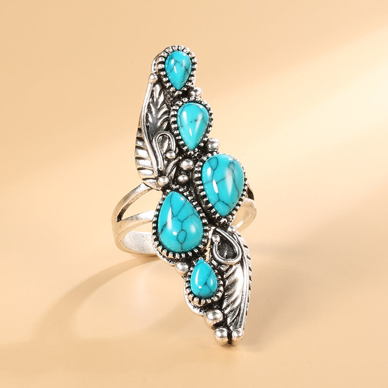 Natural Water Drop Blue Turquoise Ring