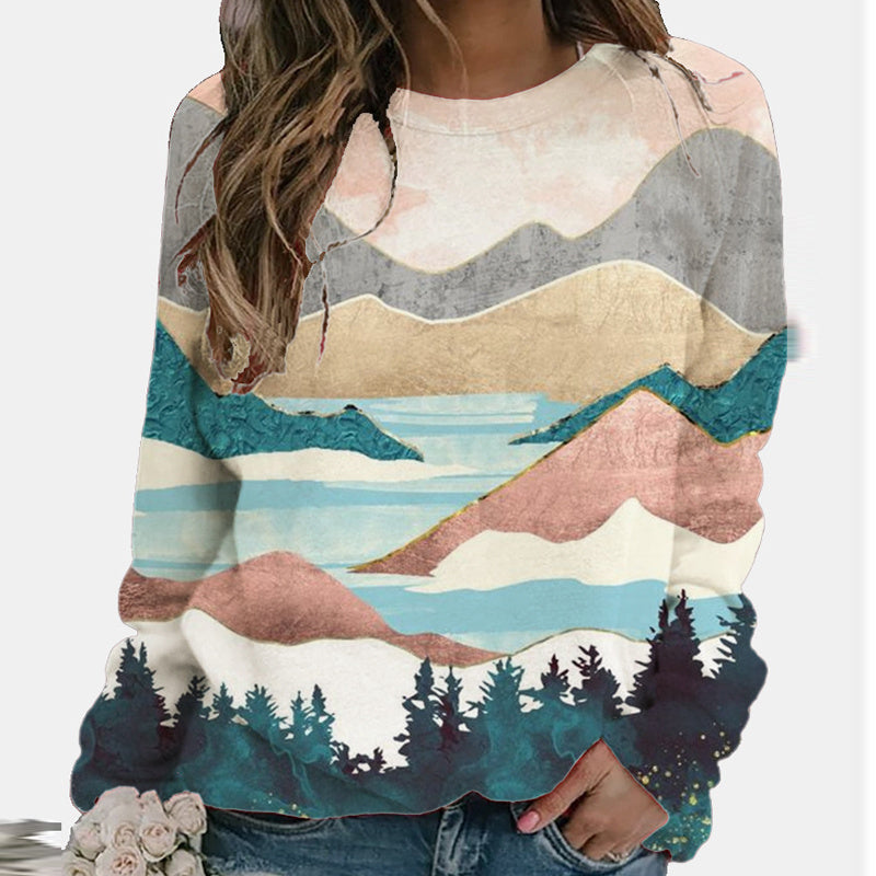 Pullover sweater urban casual trend round neck print horse
