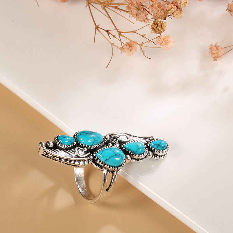 Natural Water Drop Blue Turquoise Ring