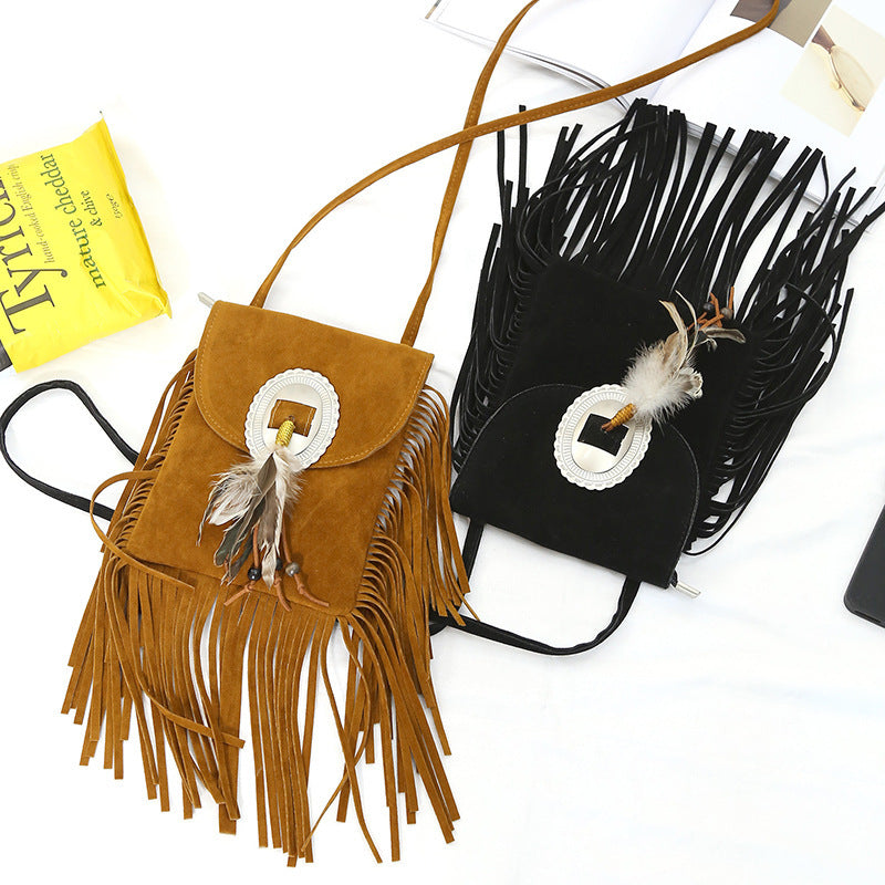 One shoulder diagonal fringe bag