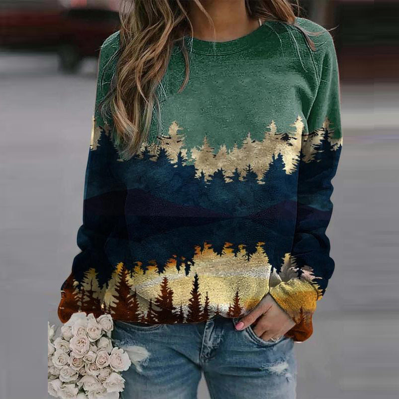 Pullover sweater urban casual trend round neck print horse