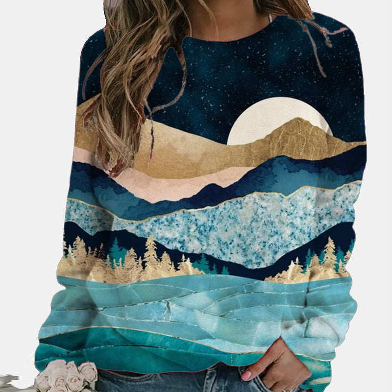 Pullover sweater urban casual trend round neck print horse