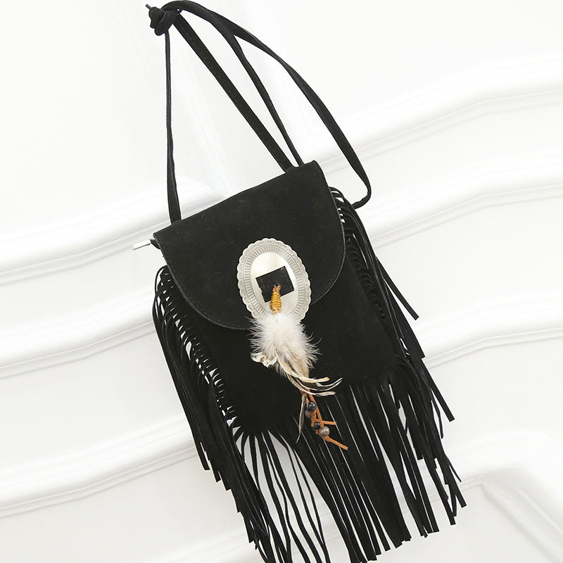One shoulder diagonal fringe bag