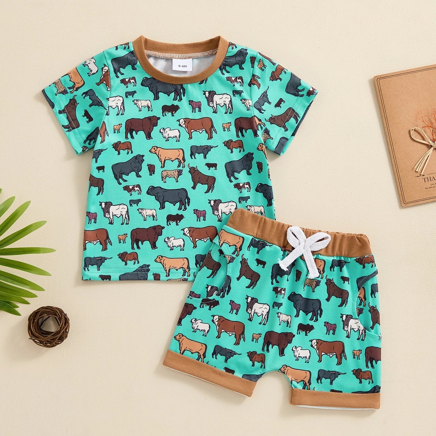 Boys Fashion Cow Print Short Sleeve Suit
