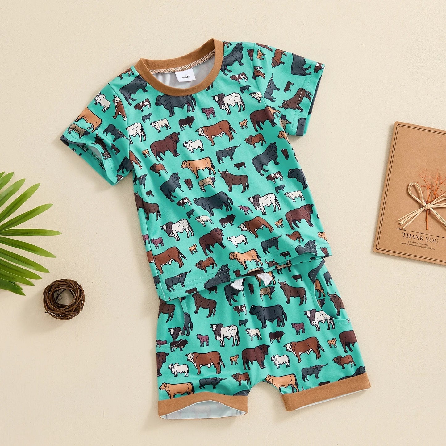 Boys Fashion Cow Print Short Sleeve Suit