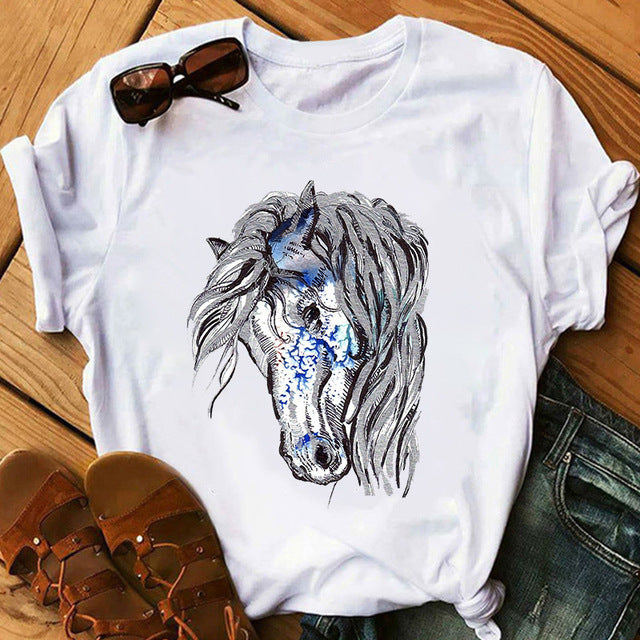 New Artistic Horse Women's Printed Wear Short-sleeved T-shirt