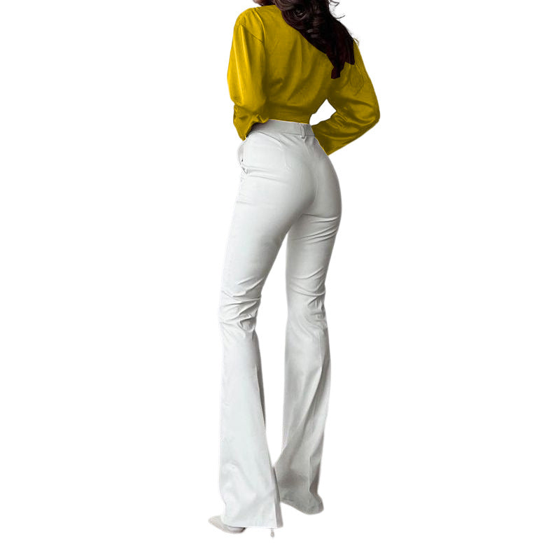 Long Sleeve Midriff-baring Shirt Women's Cropped Top