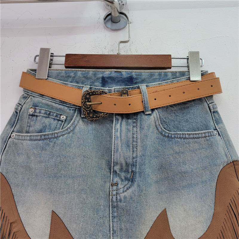 Retro Blue Tassel Denim Skirt