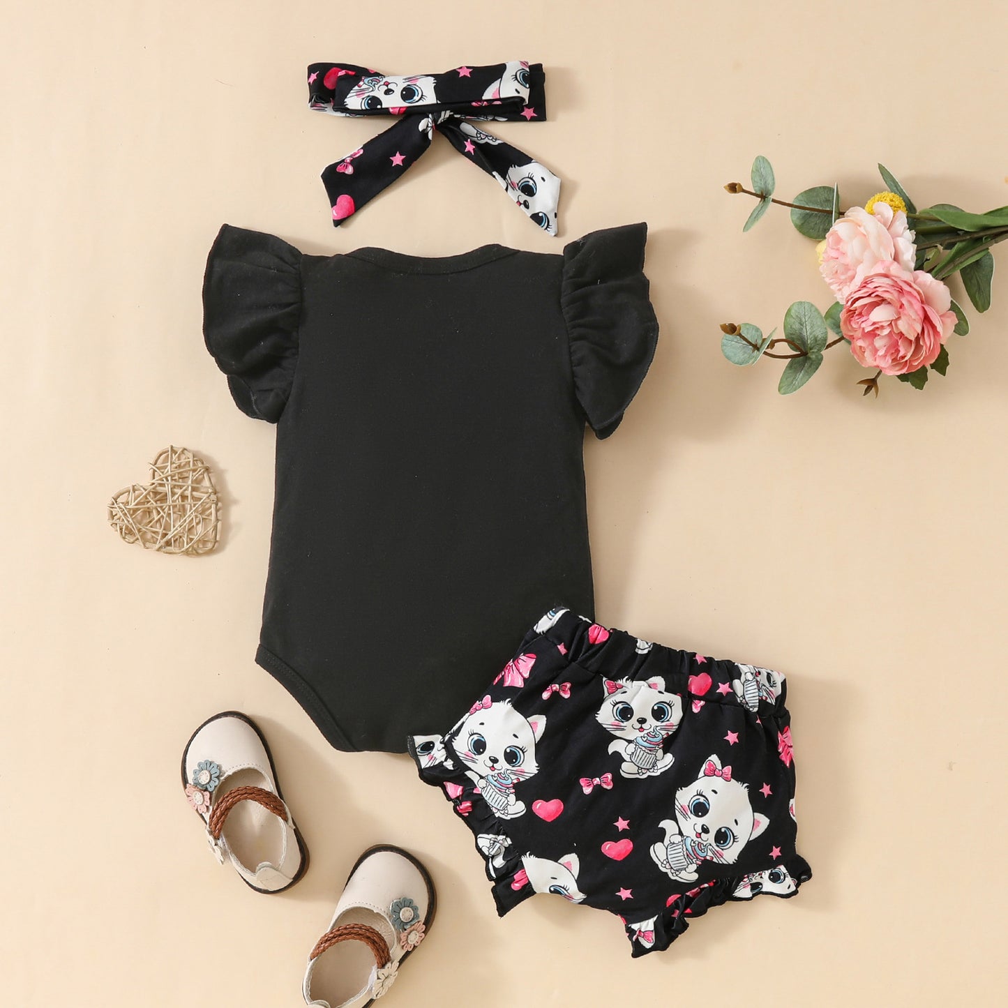 Baby Girl Sleeveless Cat With Shirt Suit