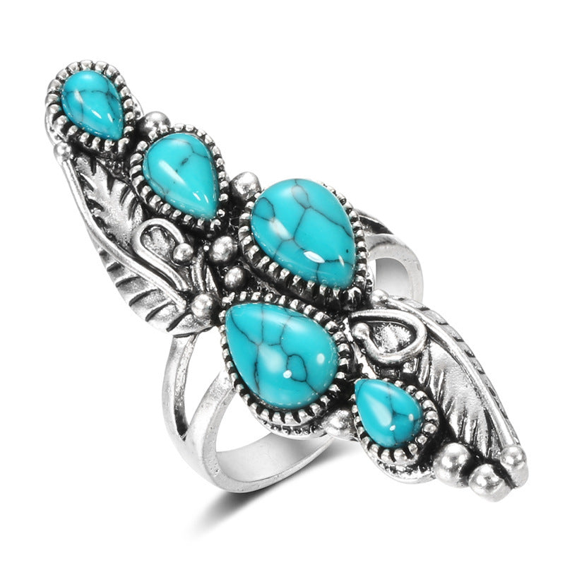 Natural Water Drop Blue Turquoise Ring