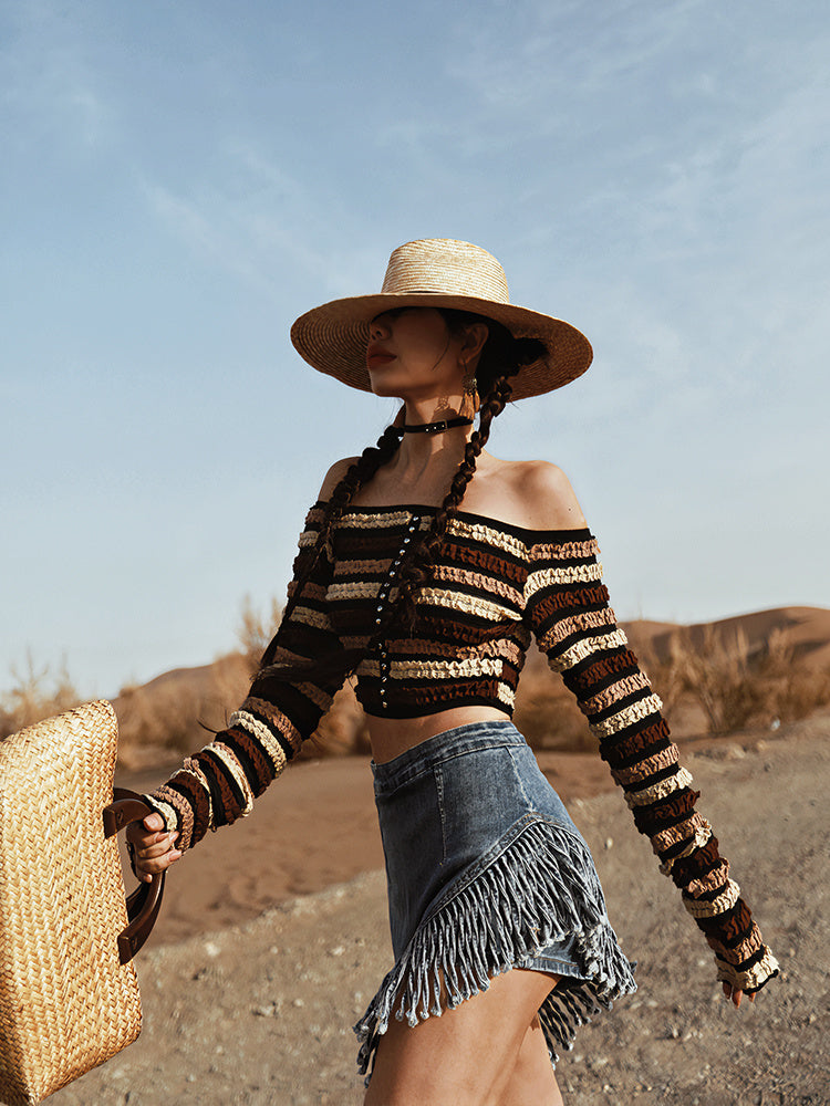 Women's Retro Irregular Tassel Denim Skirt